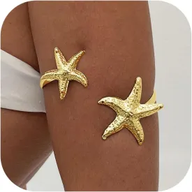18K Gold/Silver Arm Cuff Jewelry for Women Adjustable Layered Bracelets Upper Arm Cuff Bangle Gold Waterproof Wristbands Bracelets Flower Hawaiian Bangles Boho Summer Beach Essentials Jewelry for Surf bro Surfer(2.95'' W x 0.63oz WT)