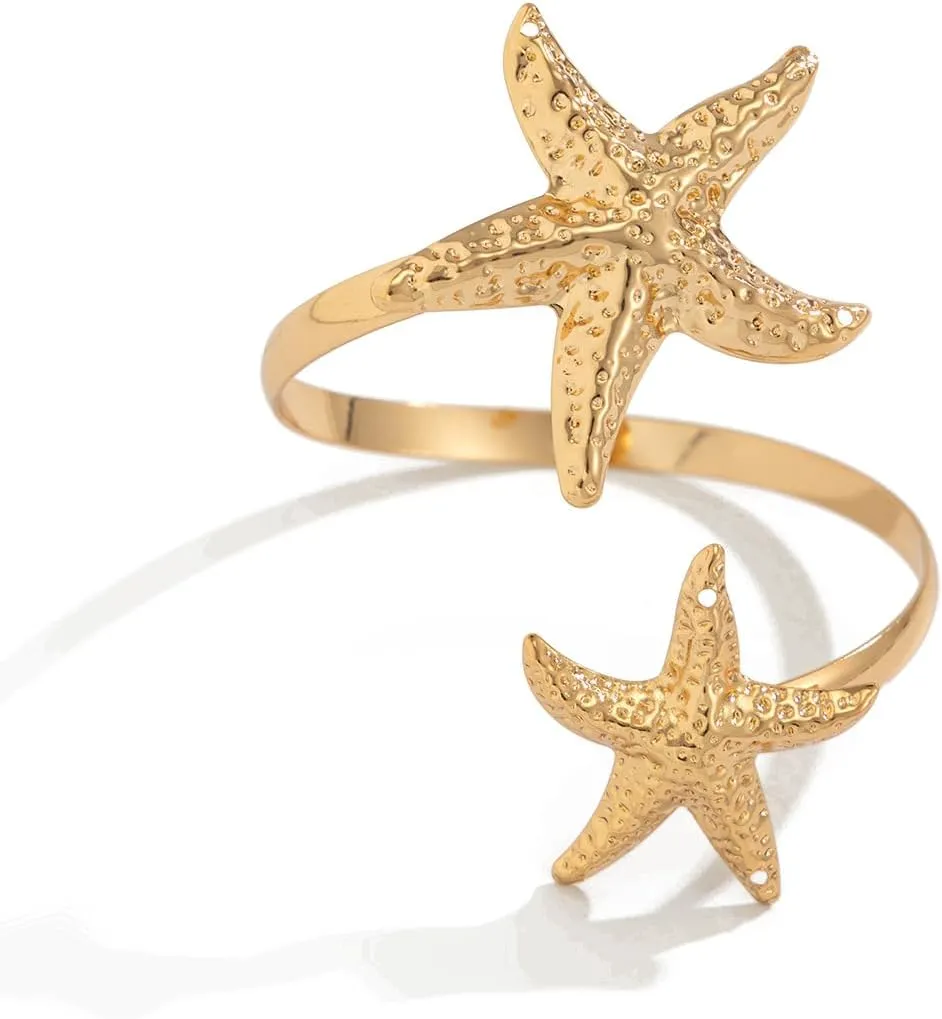 18K Gold/Silver Arm Cuff Jewelry for Women Adjustable Layered Bracelets Upper Arm Cuff Bangle Gold Waterproof Wristbands Bracelets Flower Hawaiian Bangles Boho Summer Beach Essentials Jewelry for Surf bro Surfer(2.95'' W x 0.63oz WT)
