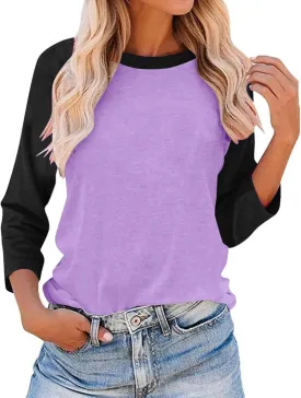 3/4 Sleeve Tops for Women Contrast Crewneck Casual Trendy Shirts Summer Jersey Sports Blouses Baseball Tee