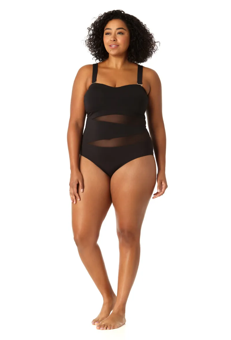 Anne Cole Plus - Women's Mesh Strapless One Piece Swimsuit
