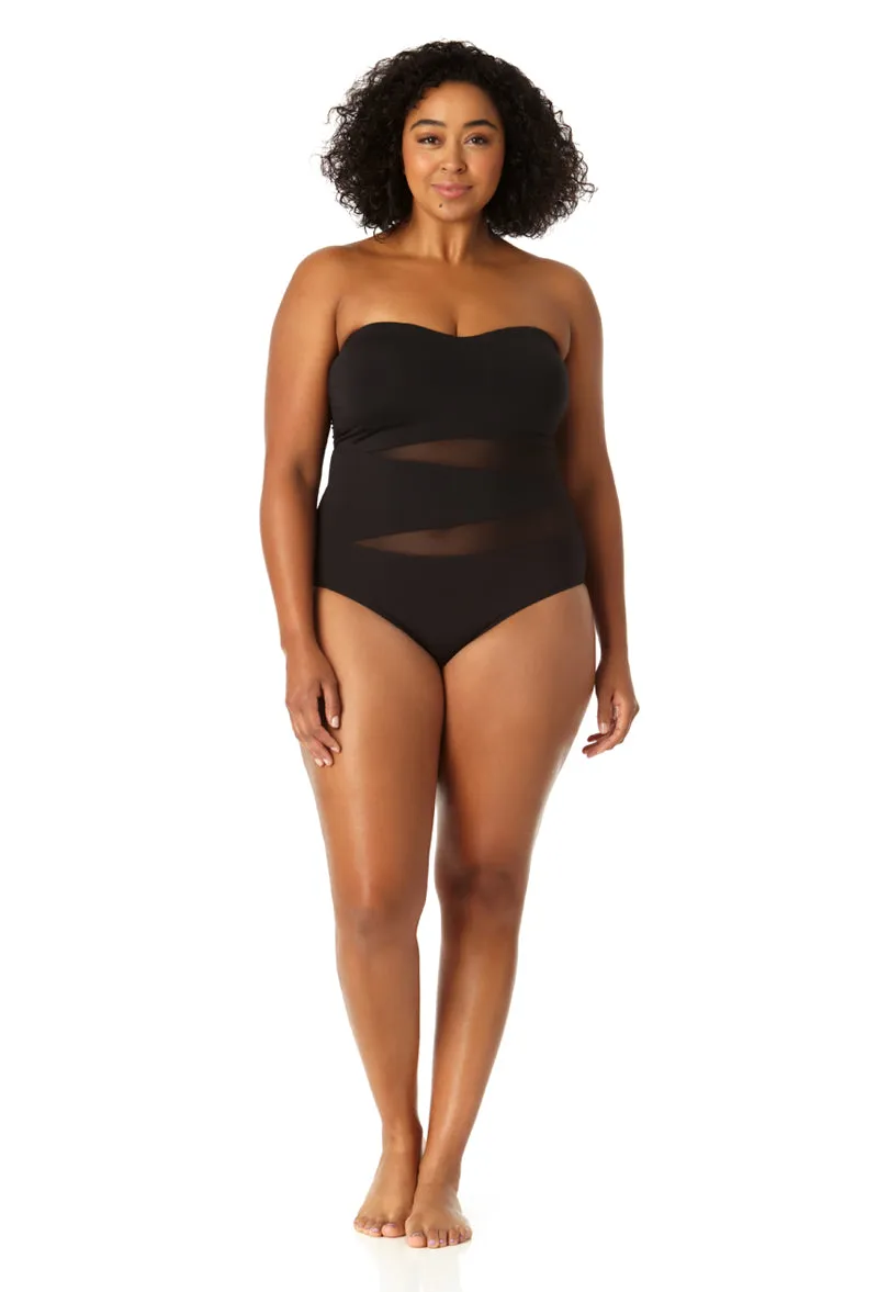 Anne Cole Plus - Women's Mesh Strapless One Piece Swimsuit