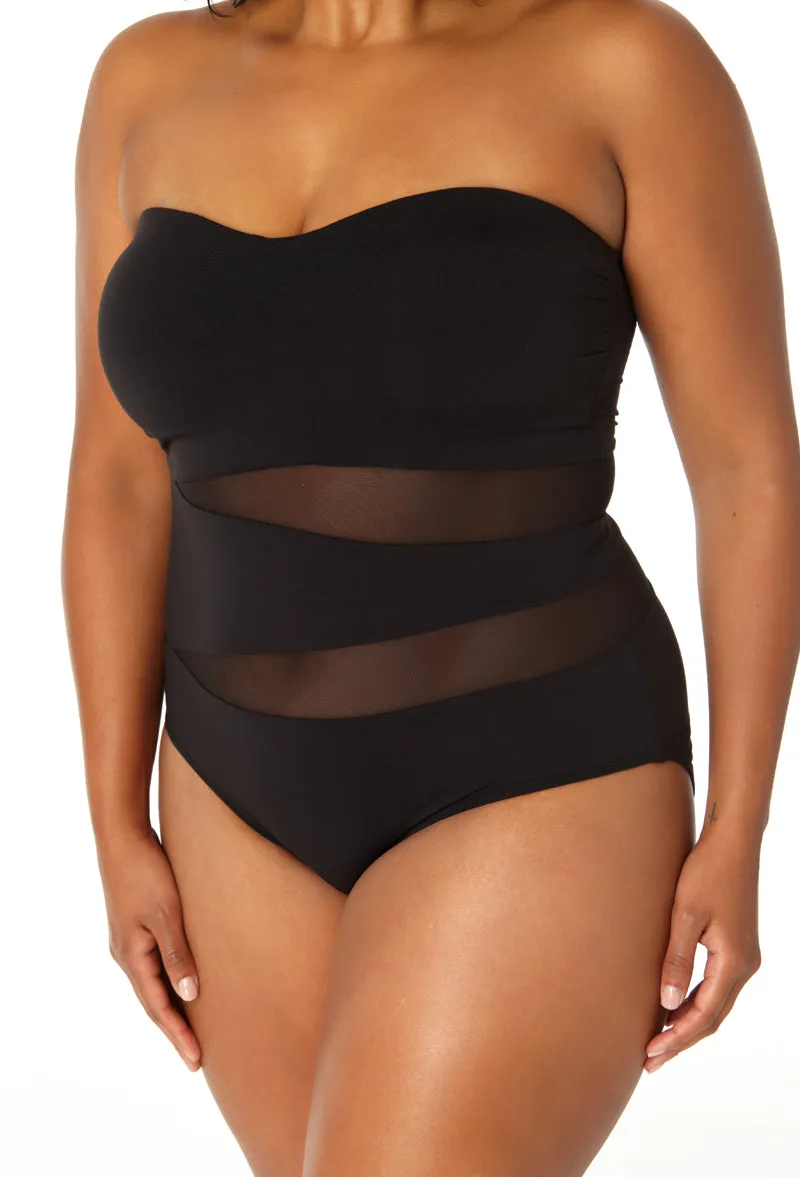 Anne Cole Plus - Women's Mesh Strapless One Piece Swimsuit