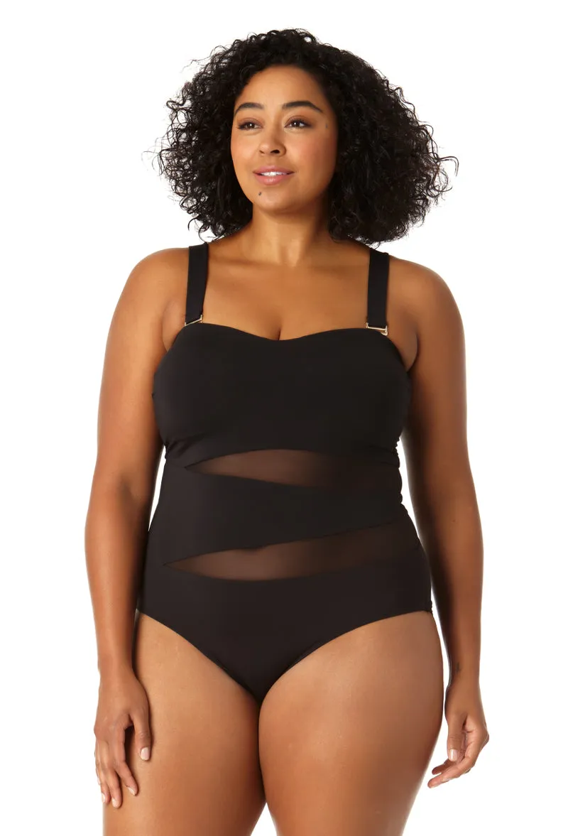 Anne Cole Plus - Women's Mesh Strapless One Piece Swimsuit