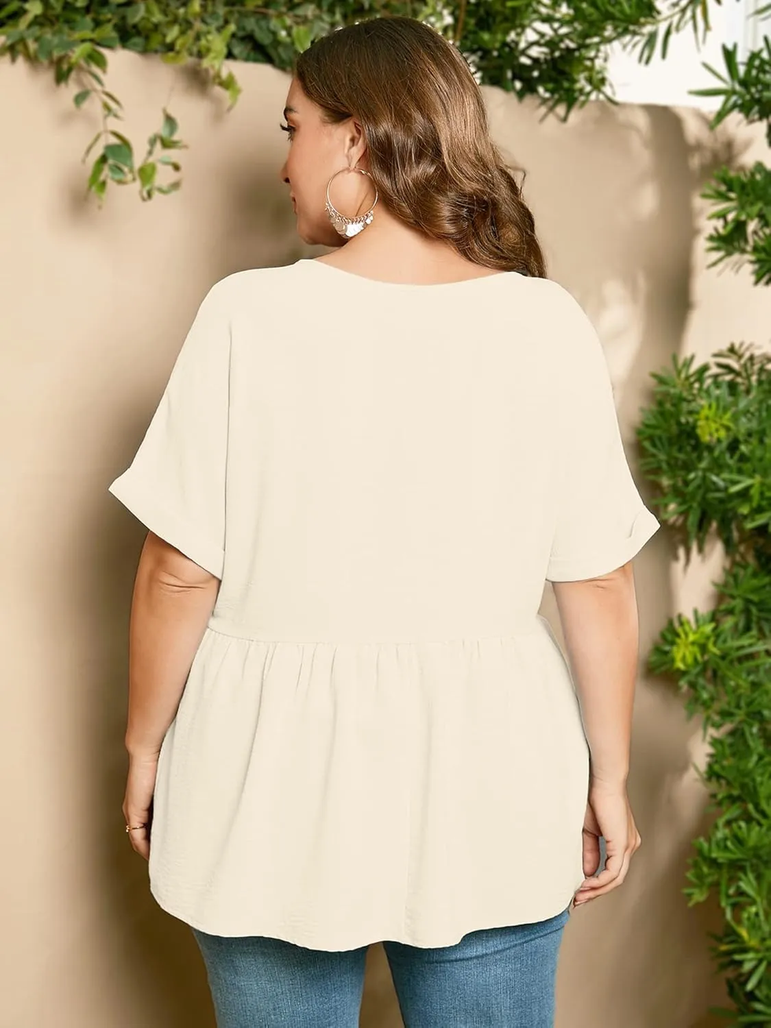 AusLook Plus Size Tunic for Women Double Ruffle Short Sleeve Clothes Loose Fit Clothing Flowy Shirts Summer Tops