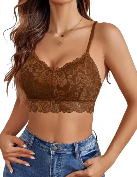 Avidlove Lace Bralettes for Women Padded Bralette Camisole Racerback Crop Top Floral Lace Bralettes V Neck
