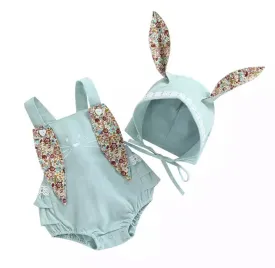 Bunny Romper & Matching Hat - Blue