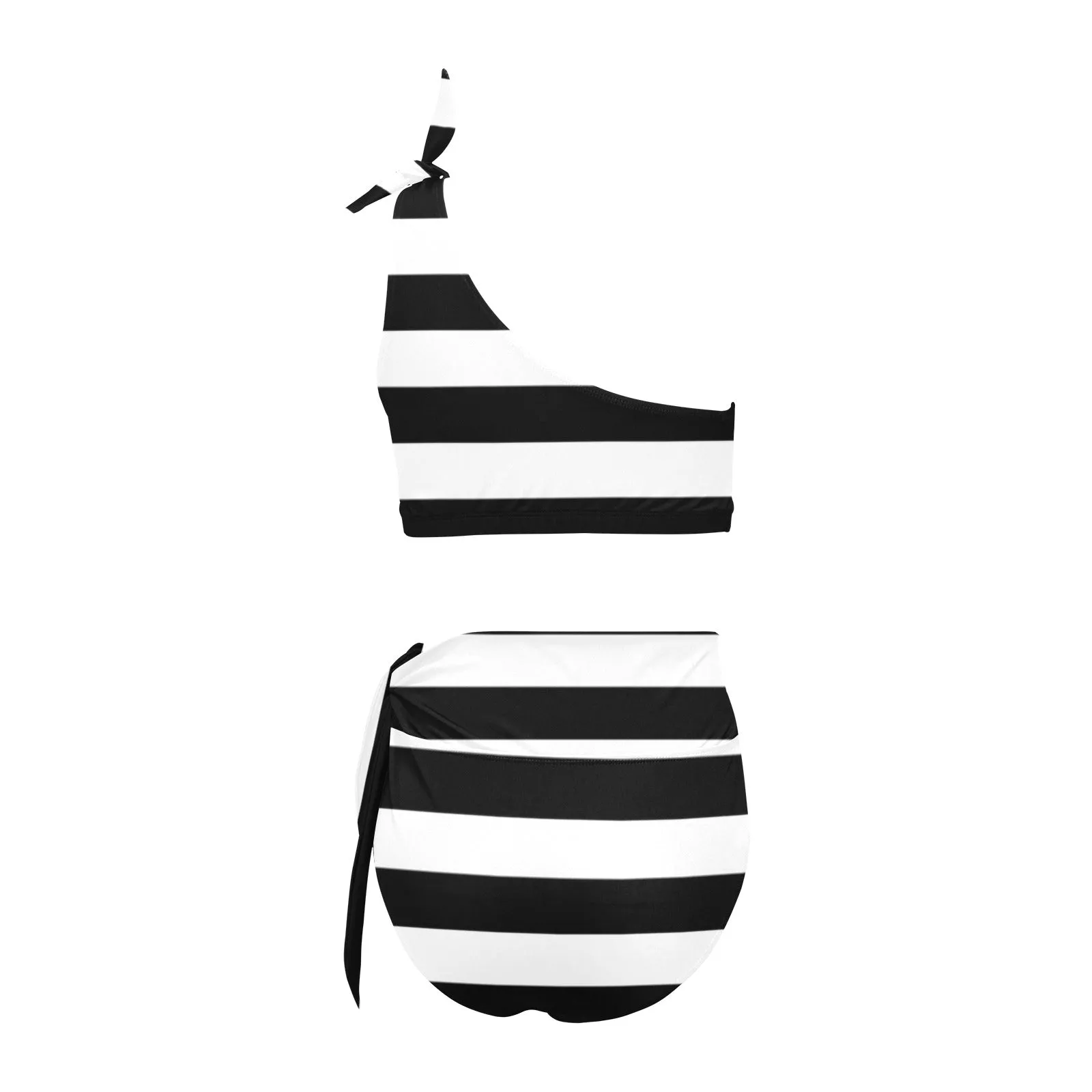 bw bold striped print 2 High Waisted One Shoulder Bikini Set (Model S16)