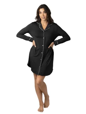Clea Bamboo Long Sleeve Sleep Shirt | Black