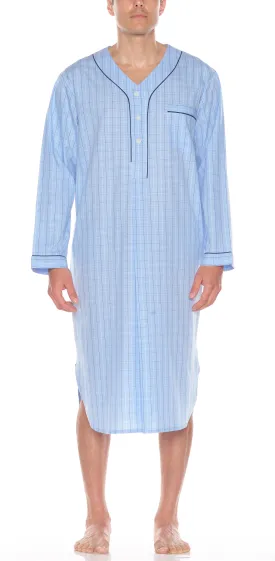 Cotton Nightshirt In Lt Blue Check