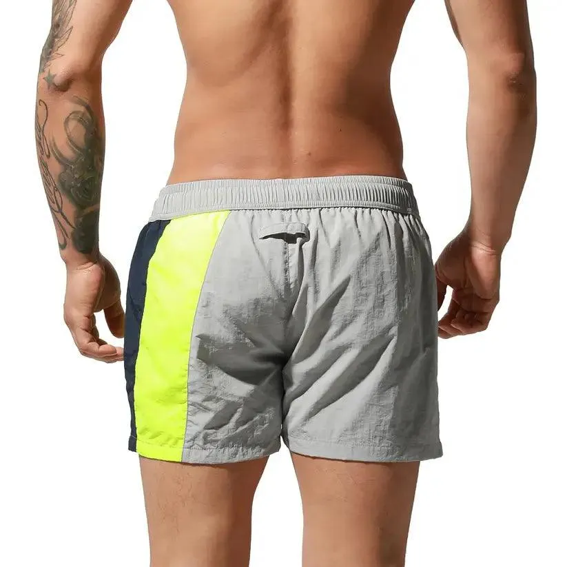 Desmiit Men's Geometric Stitching Quick-Dry Board Shorts | Black Beach Swimwear