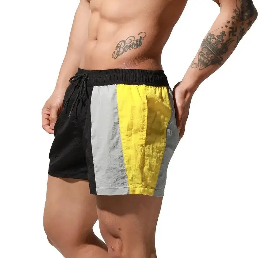 Desmiit Men's Geometric Stitching Quick-Dry Board Shorts | Black Beach Swimwear