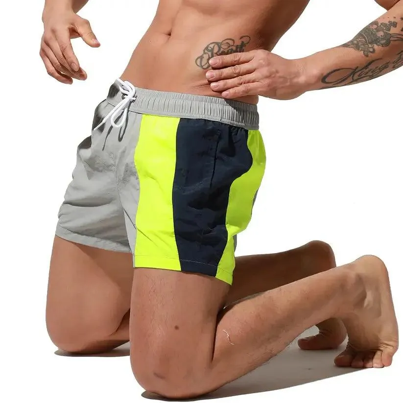Desmiit Men's Geometric Stitching Quick-Dry Board Shorts | Black Beach Swimwear