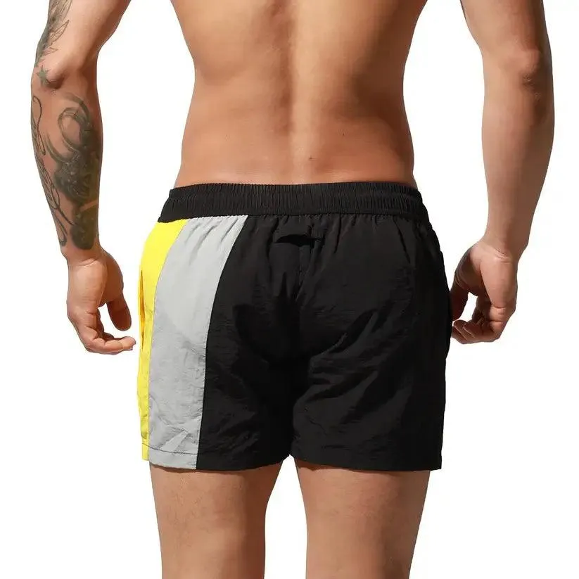 Desmiit Men's Geometric Stitching Quick-Dry Board Shorts | Black Beach Swimwear