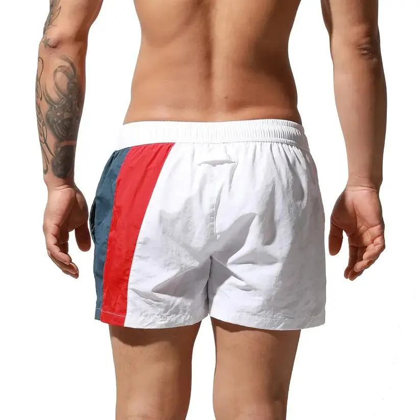 Desmiit Men's Geometric Stitching Quick-Dry Board Shorts | Black Beach Swimwear
