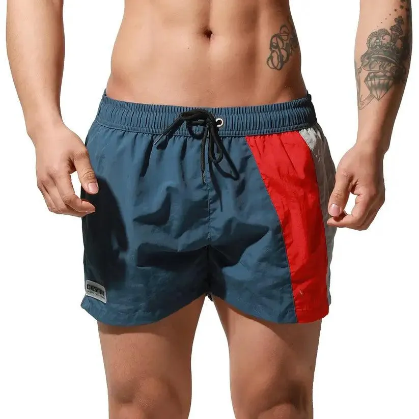Desmiit Men's Geometric Stitching Quick-Dry Board Shorts | Black Beach Swimwear