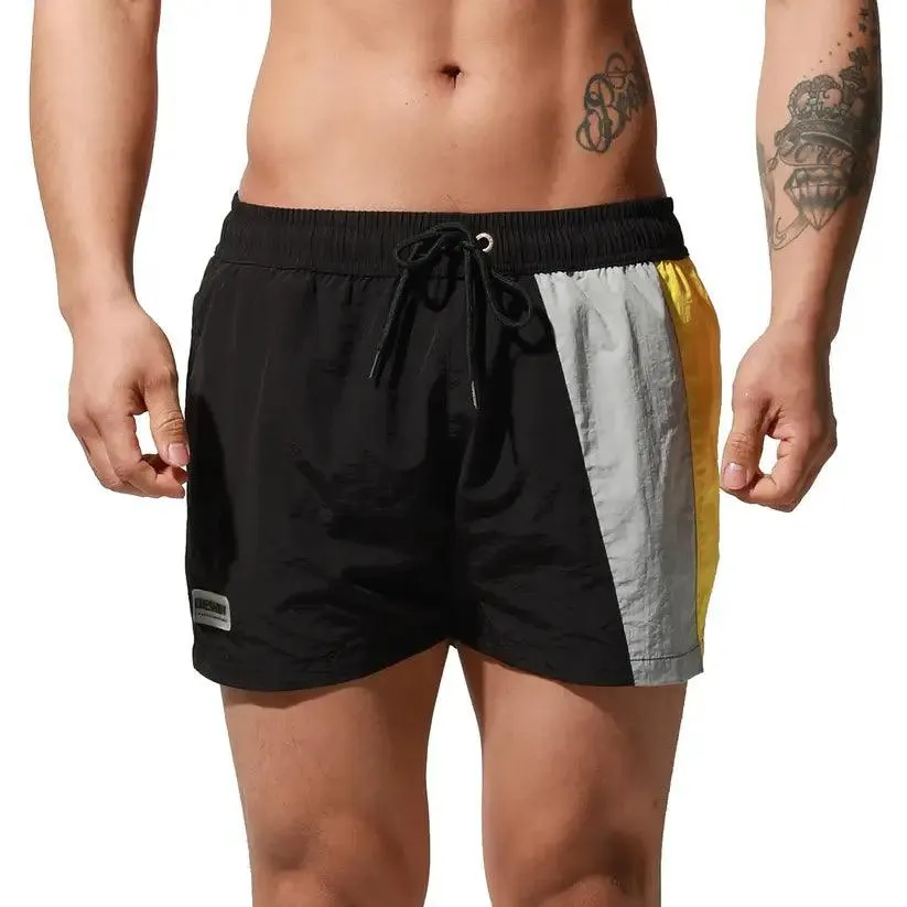 Desmiit Men's Geometric Stitching Quick-Dry Board Shorts | Black Beach Swimwear