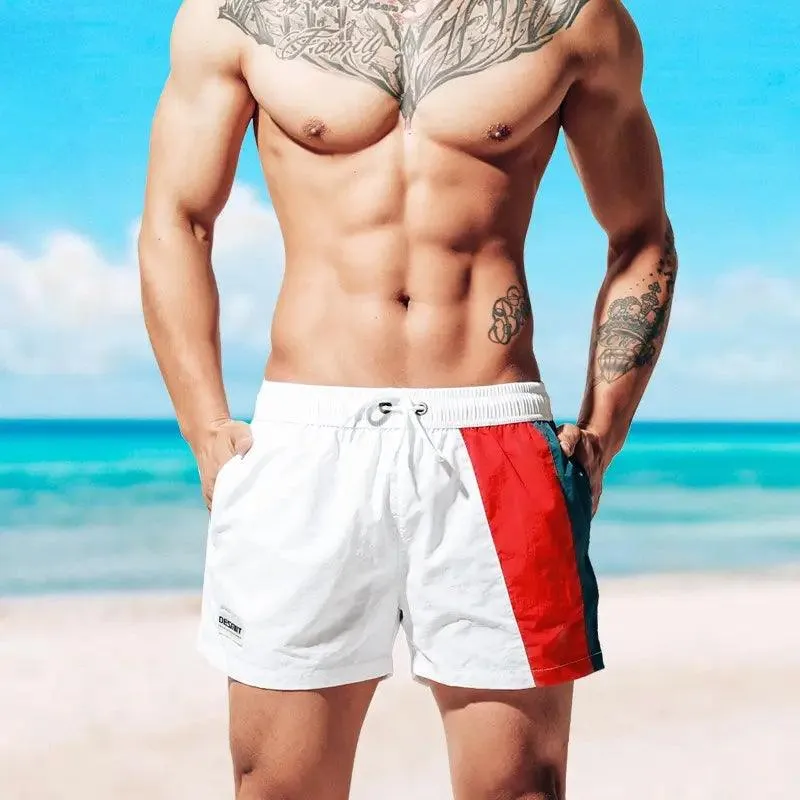 Desmiit Men's Geometric Stitching Quick-Dry Board Shorts | Black Beach Swimwear