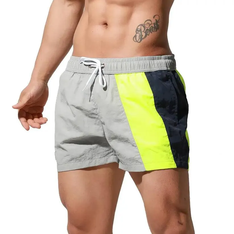 Desmiit Men's Geometric Stitching Quick-Dry Board Shorts | Black Beach Swimwear