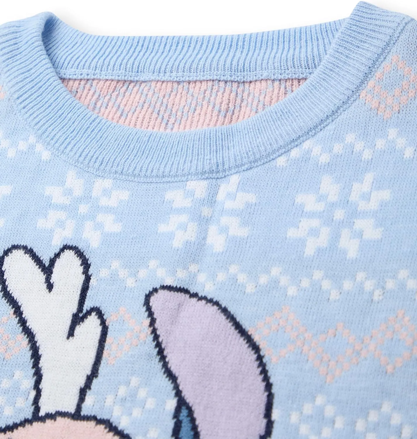 Disney Lilo & Stitch Womens Christmas Jumper in Blue | Warm Graphic Knitted Sweater for Adults | Festive Holiday