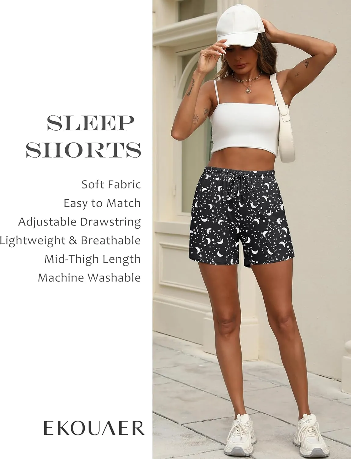 Ekouaer Pajama Shorts for Women Soft Comfy Lounge Shorts Drawstring Pj Shorts Short Pajama Bottoms with Pockets S-XXL