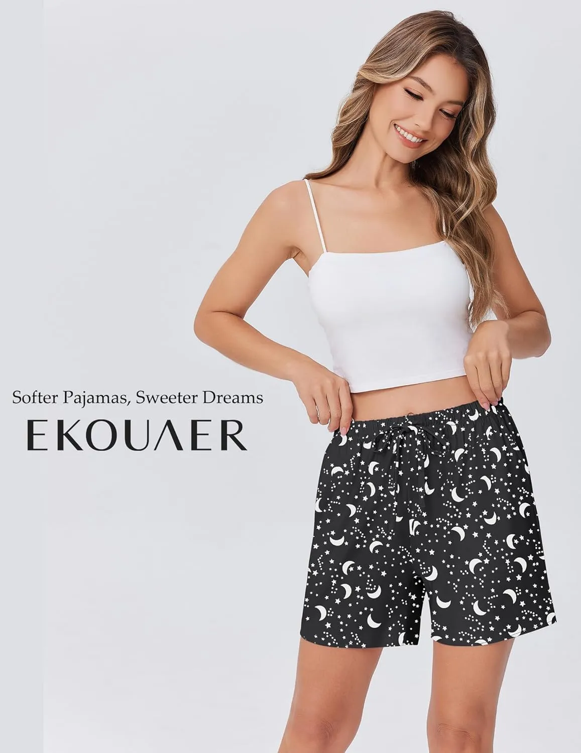 Ekouaer Pajama Shorts for Women Soft Comfy Lounge Shorts Drawstring Pj Shorts Short Pajama Bottoms with Pockets S-XXL