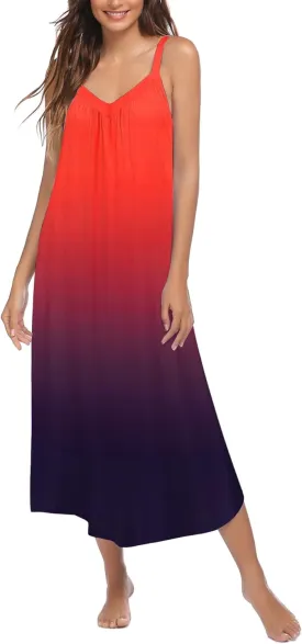 Ekouaer Womens Nightgown Sleeveless Long Night Gown Full Slip Sleep Dress Print Sleepwear Soft Lounge Dress