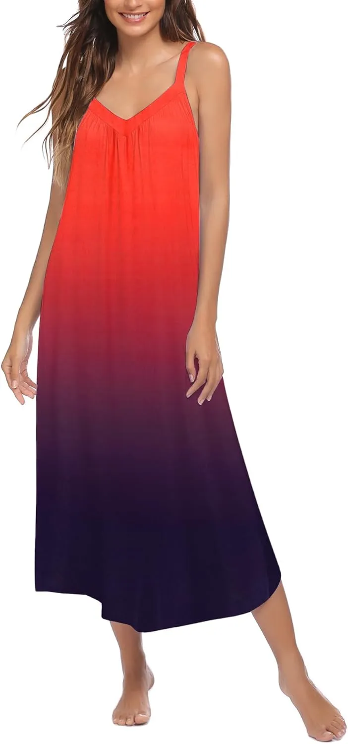 Ekouaer Womens Nightgown Sleeveless Long Night Gown Full Slip Sleep Dress Print Sleepwear Soft Lounge Dress