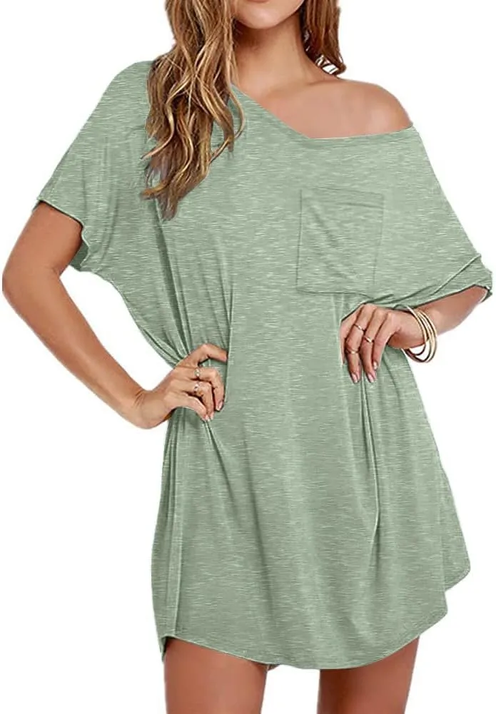 Ekouaer Womens Tshirt Nightgown Cotton V Neck Sleepshirts Comfy Casual Nightshirt for Women