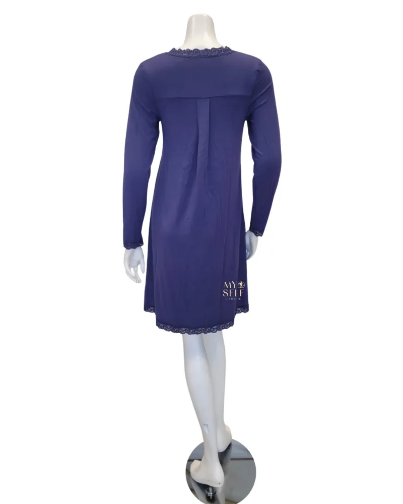 Fleur't Oxford Blue V Neck Long Sleeve Modal Nightshirt