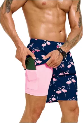 Floerns Men's Beach Swim Trunks with Compression Liner 7 Inch Quick Dry Swim Board Shorts Swimwear Bathing Suits Swimsuit