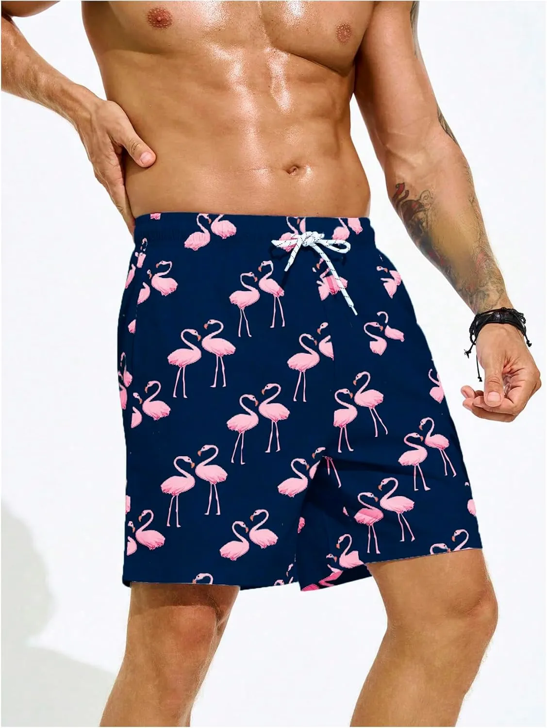 Floerns Men's Beach Swim Trunks with Compression Liner 7 Inch Quick Dry Swim Board Shorts Swimwear Bathing Suits Swimsuit