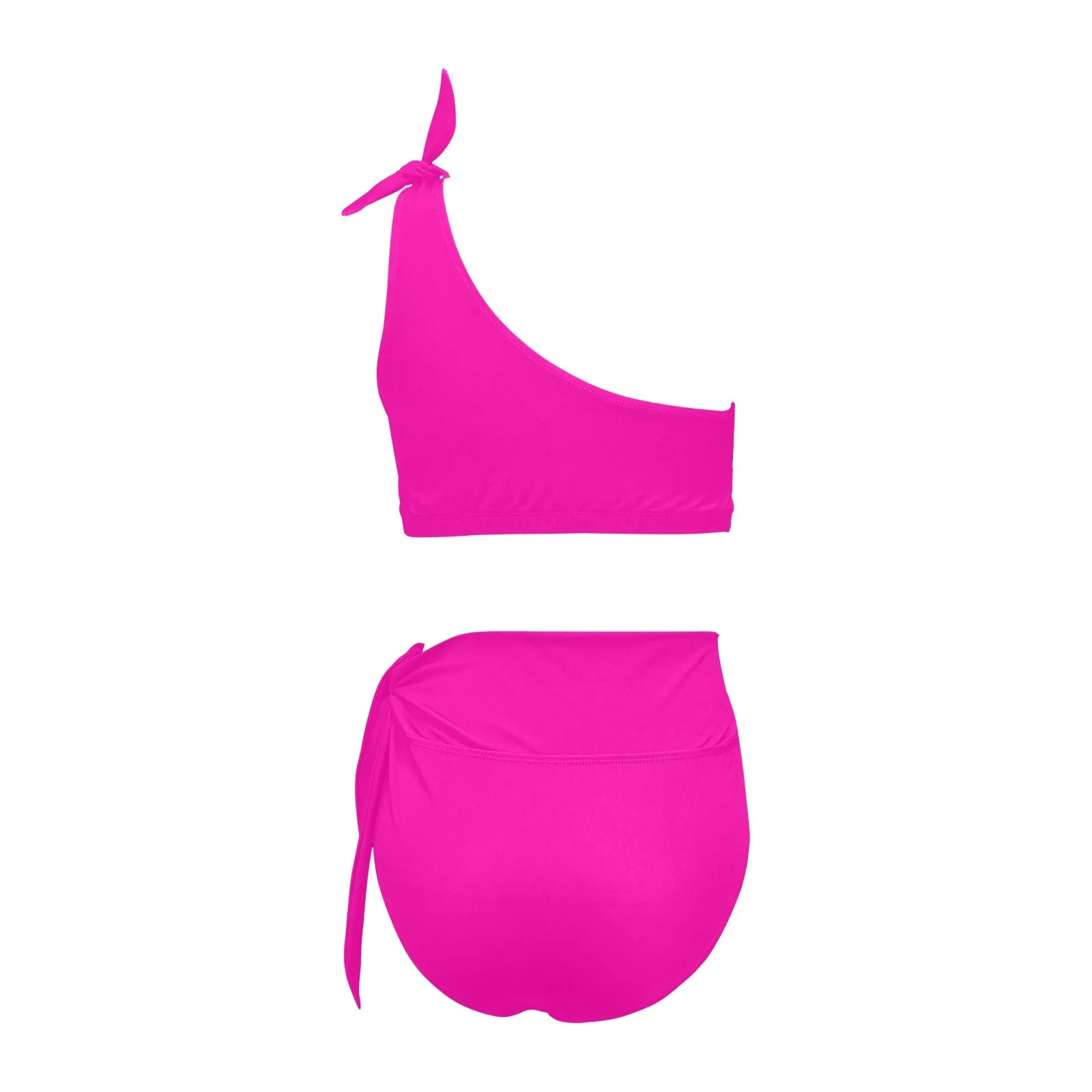fuchsia print solid High Waisted One Shoulder Bikini Set (Model S16)
