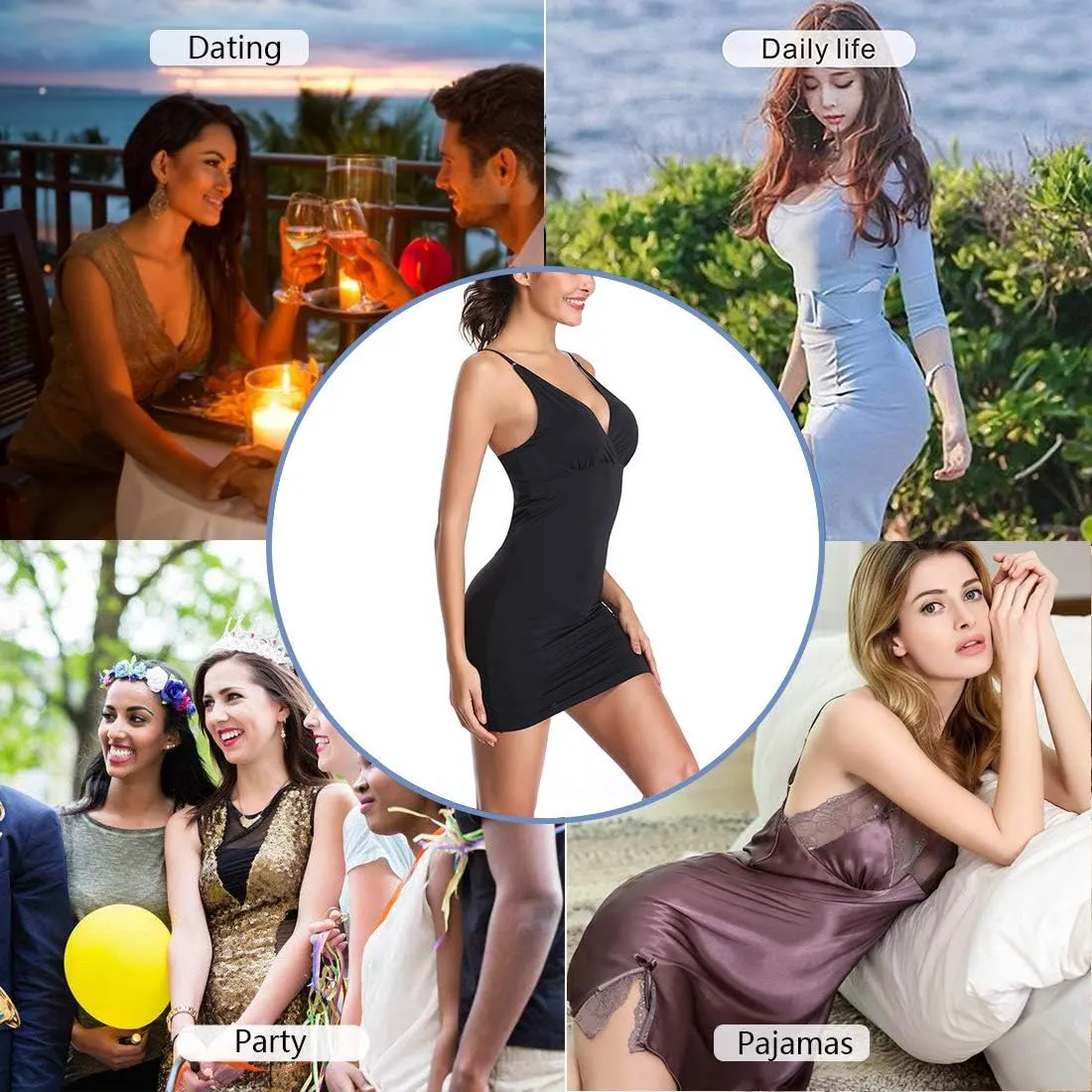 Full Slips for Under Dresses Women Full Body Shaping Control Slip V Neck Adjustable Spaghetti Straps Long Nightgown