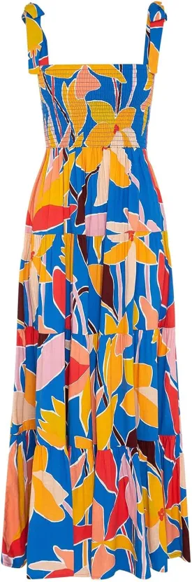 GOLDSTITCH Women's Summer Boho Spaghetti Strap Ruffle A Line Beach Long Maxi Dress