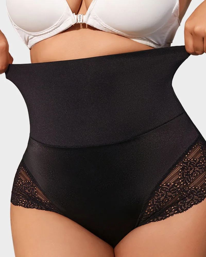 High-Rise Lace-Trim Tummy Control Shaping Brief Panty