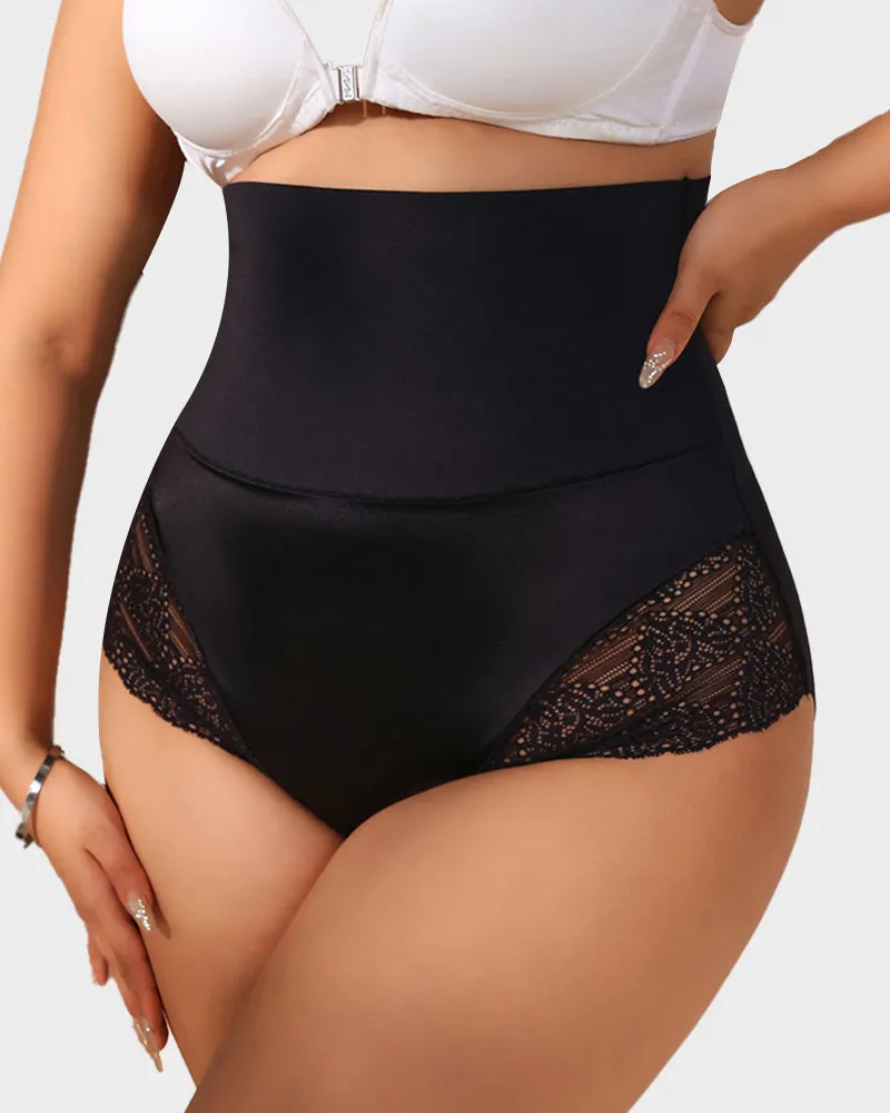 High-Rise Lace-Trim Tummy Control Shaping Brief Panty