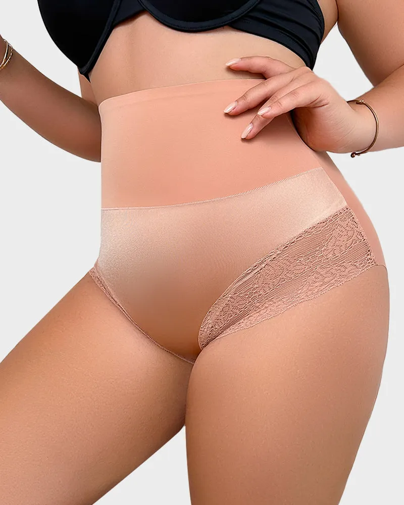 High-Rise Lace-Trim Tummy Control Shaping Brief Panty
