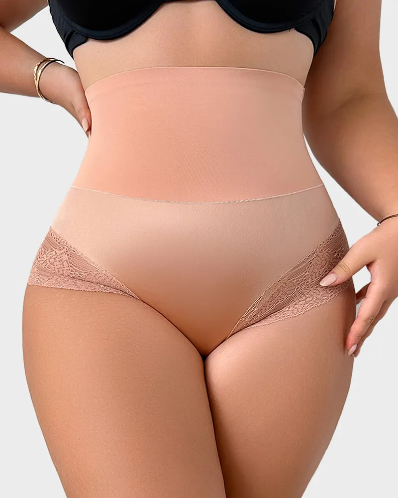 High-Rise Lace-Trim Tummy Control Shaping Brief Panty