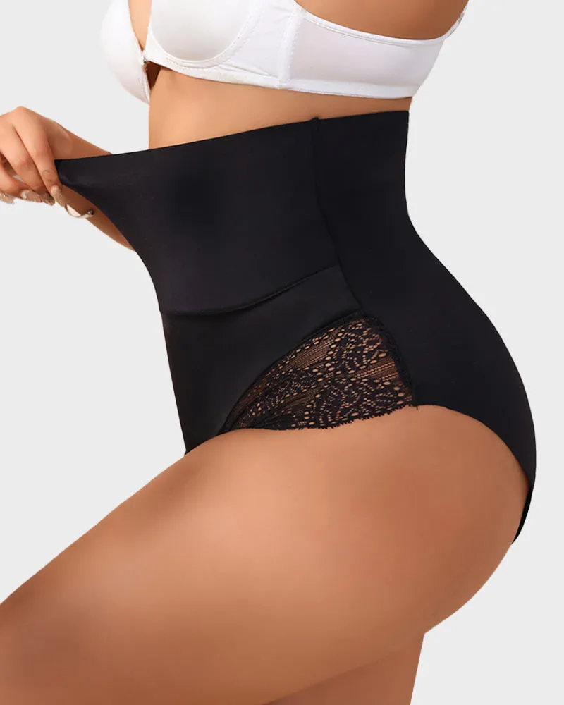 High-Rise Lace-Trim Tummy Control Shaping Brief Panty