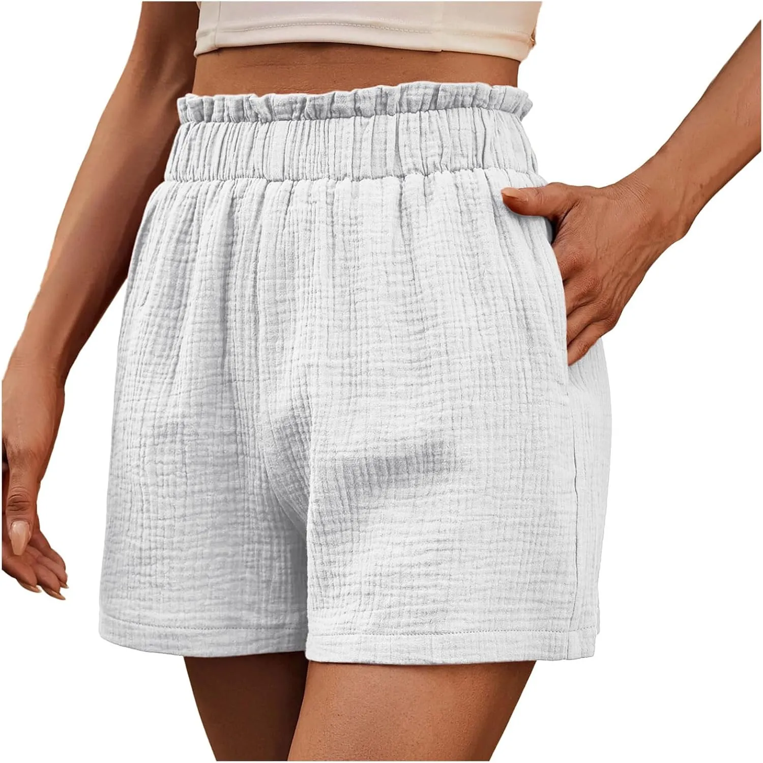 High Waisted Slacks Shorts for Women Elastic Waist with Pockets Casual Beach Vacation Shorts Loose Fitting
