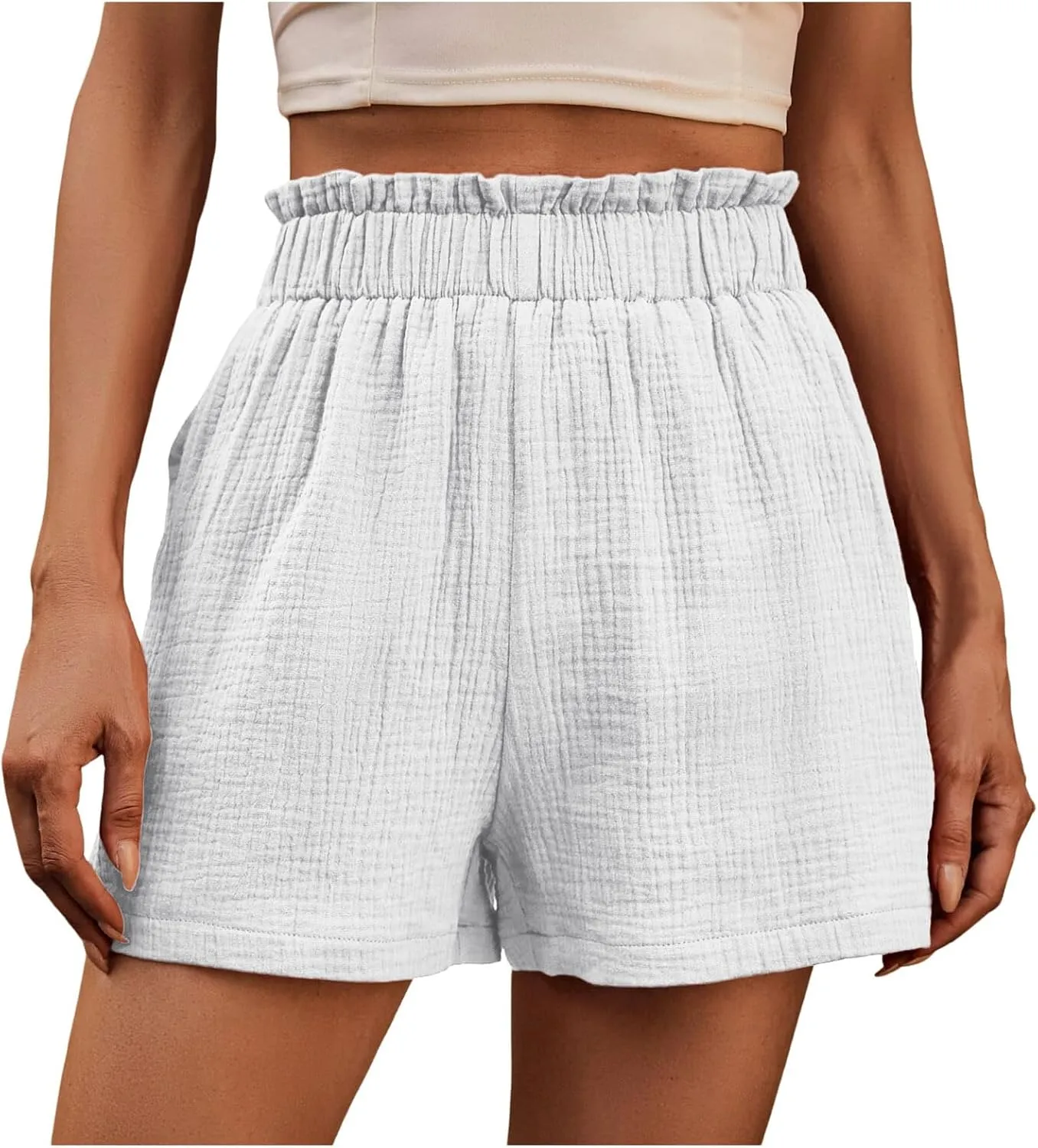 High Waisted Slacks Shorts for Women Elastic Waist with Pockets Casual Beach Vacation Shorts Loose Fitting
