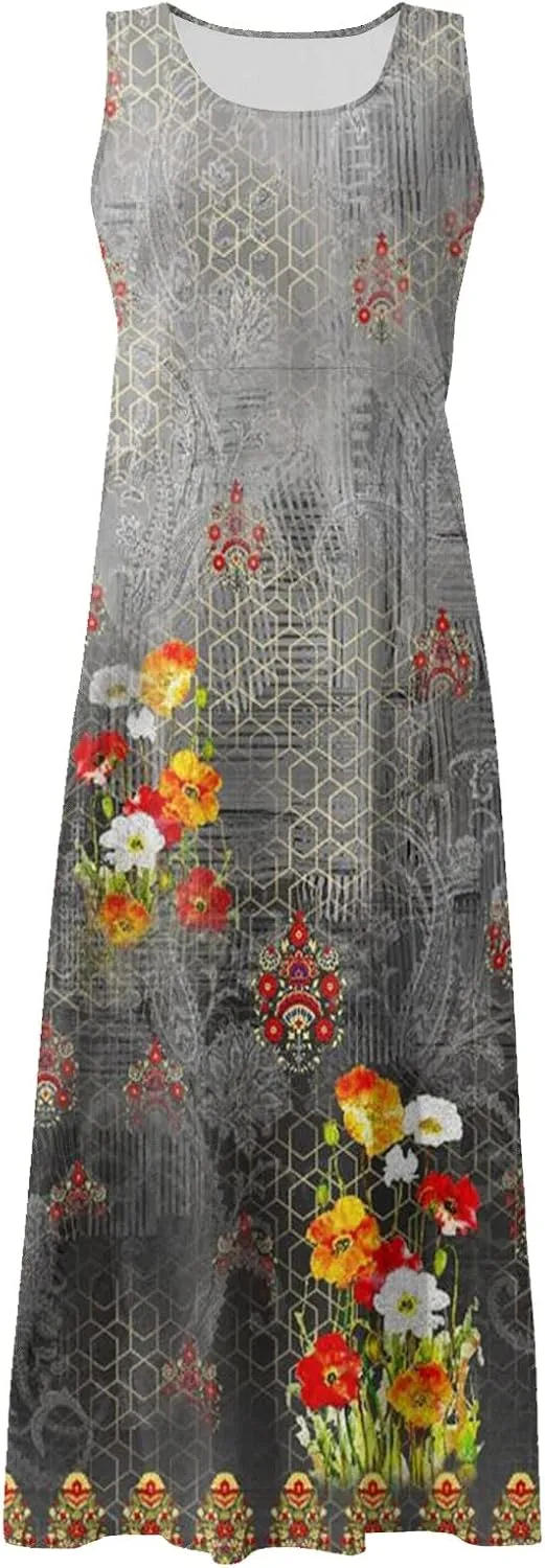 HXHYQKP Plus Size Dresses for Curvy Women - Sleeveless Summer Maxi Sun Dresses with Pockets