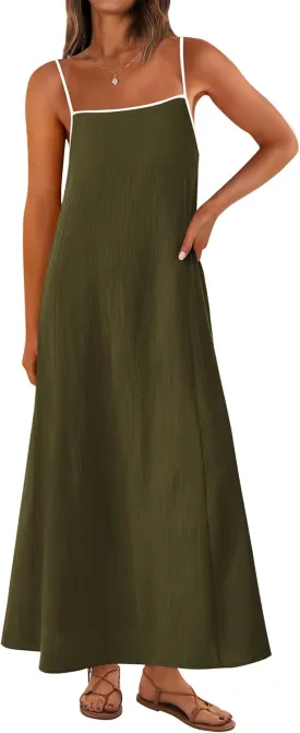 KIRUNDO Women Summer Maxi Sundress 2025 Boho Spaghetti Strap Sleeveless Casual Loose Flowy A Line Beach Vacation Dress