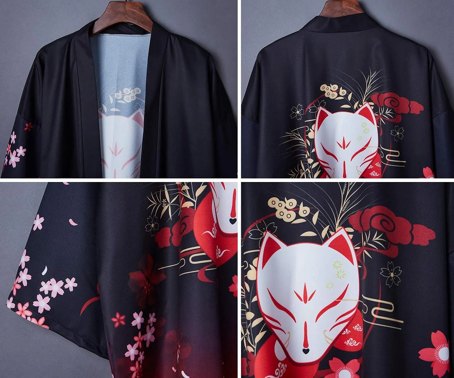 LAI MENG FIVE CATS Women's Floral Print Puff Sleeve Loose Blouse Japanese Kimono Cover up Casual Cute Tops