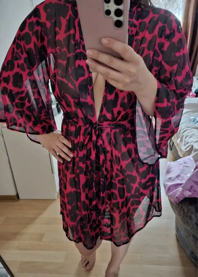 Leopard Print Belted Babydoll Robe