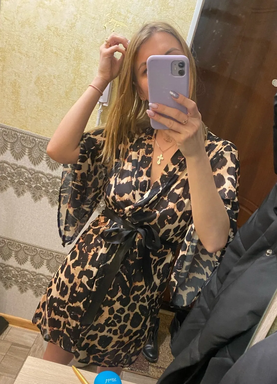 Leopard Print Belted Babydoll Robe