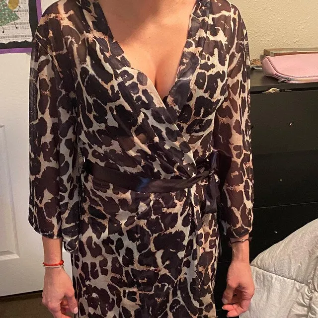 Leopard Print Belted Babydoll Robe