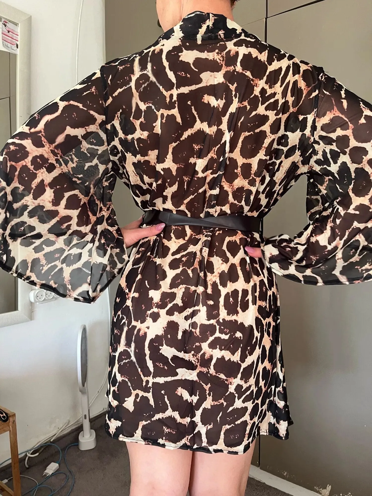 Leopard Print Belted Babydoll Robe