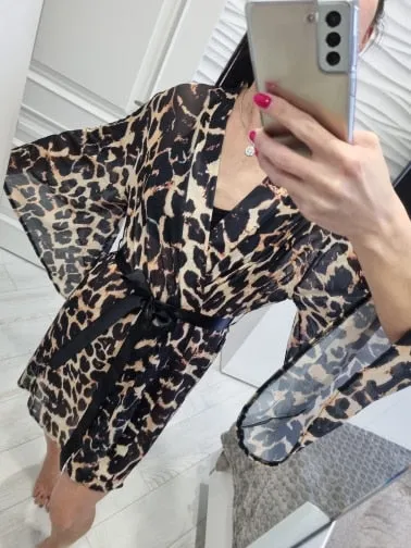 Leopard Print Belted Babydoll Robe