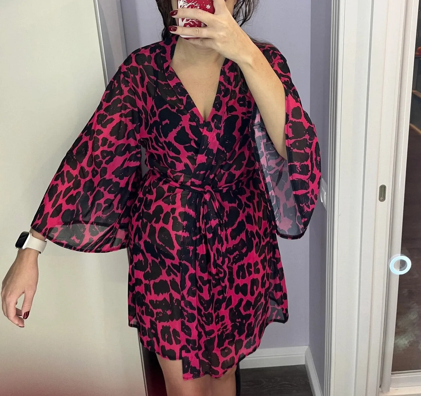 Leopard Print Belted Babydoll Robe